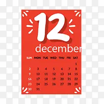 红色2018年12月日历