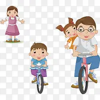 骑自行车玩的家人