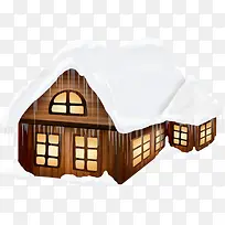 卡通白雪屋顶木屋房子