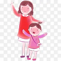 红色卡通母子装饰图案