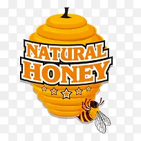 矢量蜜蜂黄标签蜂窝印章贴纸