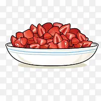 矢量卡通红色一盘草莓