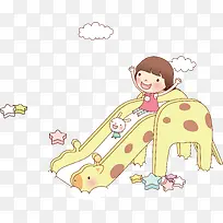 滑梯女孩玩耍卡通漫画海报素材