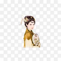 摇扇黄衣宫妃古风手绘