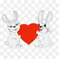 两只兔子爱心素材