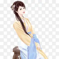 黄衣清纯农家少女古风手绘