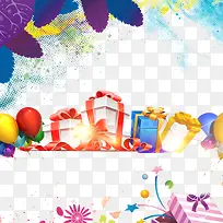春节气球彩色礼物盒背景