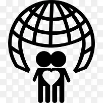 世界网格和人夫妇与心脏标志图标