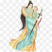 执剑绿衣美男古风手绘