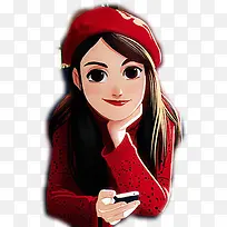 戴红帽的女孩插画