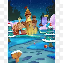 卡通冬季圣诞节城堡海报背景