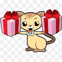 手拿礼物送祝福的猫咪