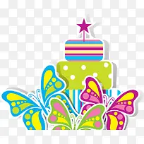 矢量手绘彩色蝴蝶蛋糕