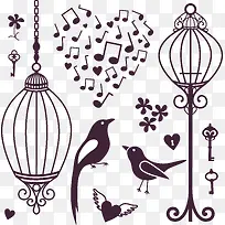 唯美爱心音乐鸟和鸟笼