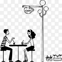 卡通咖啡店约会男女