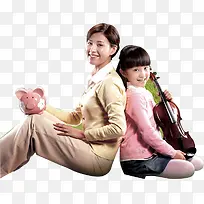 靠背摄影母女人物玩具储蓄罐小提琴