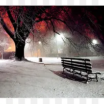雪地夜晚大树座椅海报背景