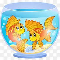 卡通金鱼和鱼缸
