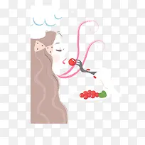 吃果子的女生矢量图
