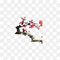 水墨红色梅花