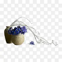 蓝色花卉陶土花瓶