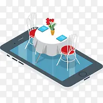 矢量手机上的餐桌