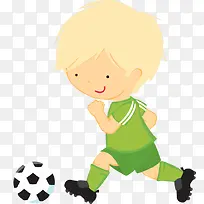 卡通可爱踢足球小男孩