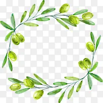 水彩绿色橄榄装饰边框