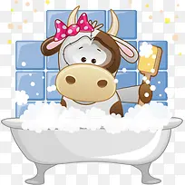 卡通在洗澡的水牛