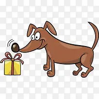 卡通礼物盒和棕色的小狗