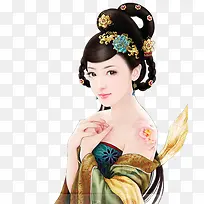 蓝衣裹胸露肩女子古风立绘
