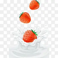 红色清新草莓牛奶装饰图案