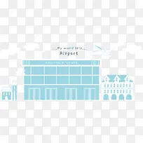 卡通浅绿手绘机场航空港矢量图