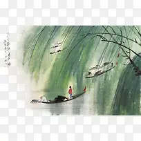 中国传统柳树水墨