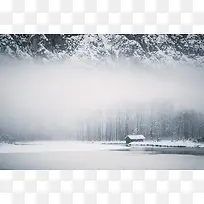 冬季下雪湖面房子海报背景