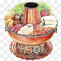 中国风传统饮食火锅手绘素材