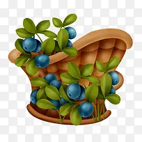 手绘一篮子蓝莓