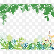 绿色手绘绿叶花卉边框背景