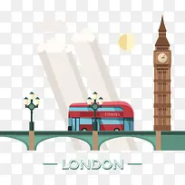 装饰英国伦敦大笨钟和红色bus