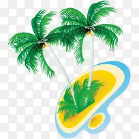 摄影手绘沙滩海报椰子树