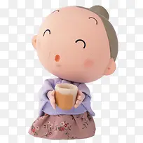 卡通慈祥老奶奶喝茶