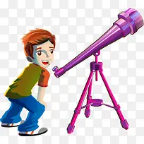 看望远镜的男孩矢量