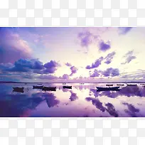 船只云彩海洋紫色日落壁纸