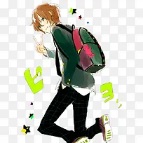 胜利手势背包男子