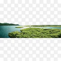 蓝色湖泊绿色景观
