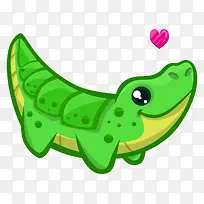 卡通手绘绿色简洁鳄鱼心形