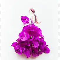 手绘紫色花朵性感礼服