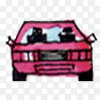 手绘水彩粉色轿车