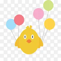 矢量黄色鸭子与气球