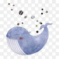 一只蓝色的吐泡泡的海豚